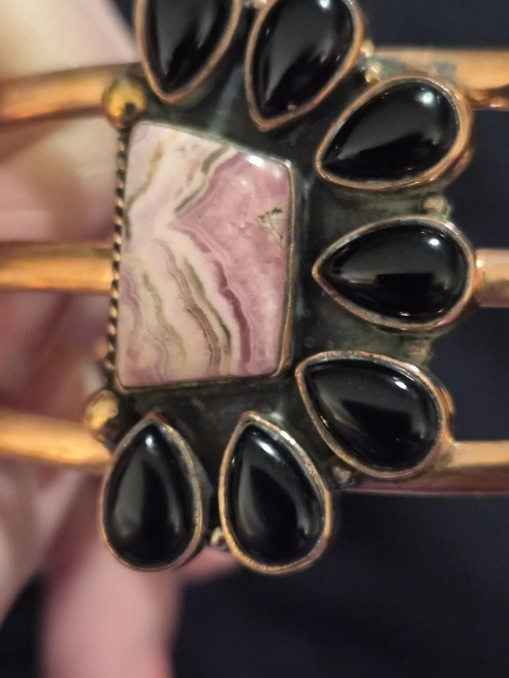 Rhodochrosite And Onyx Copper Cuff